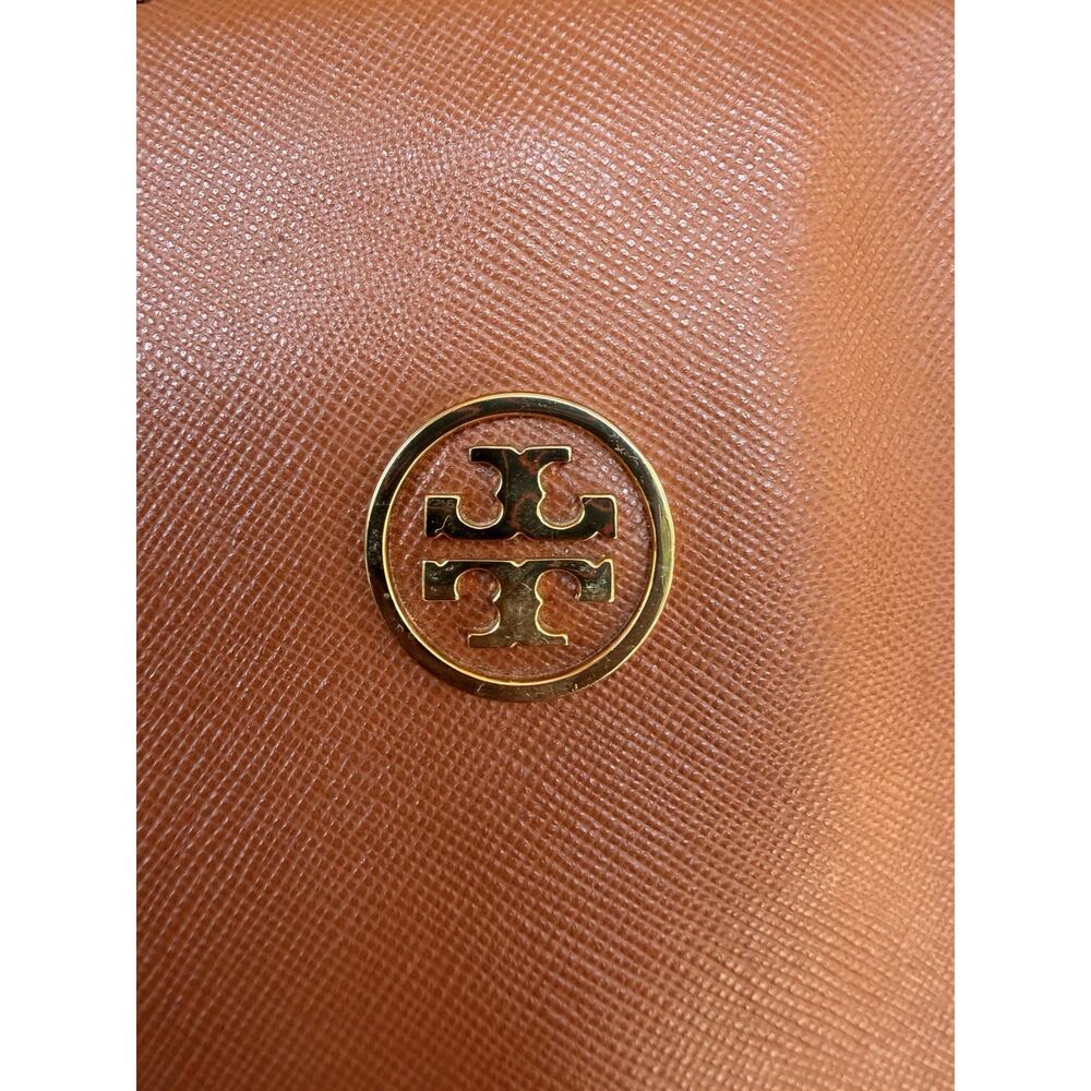 Tory Burch Robinson Saffiano Leather Tote Bag Cognac Brown Zip Satchel 16 Inch - Picture 16 of 16